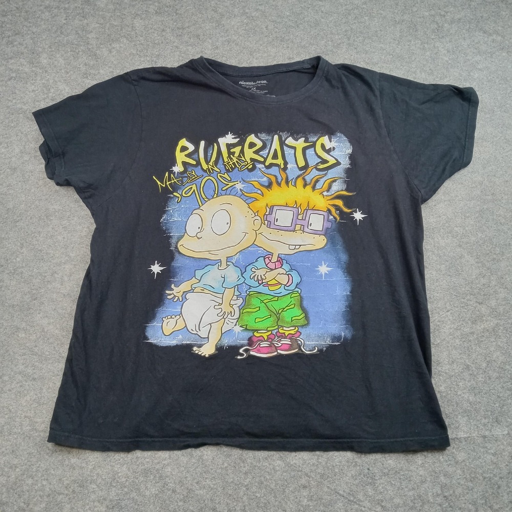 Rugrats Shirt Mens 2XL Black Nickelodeon 90s Cartoon Tommy Chuckie Graphic Tee